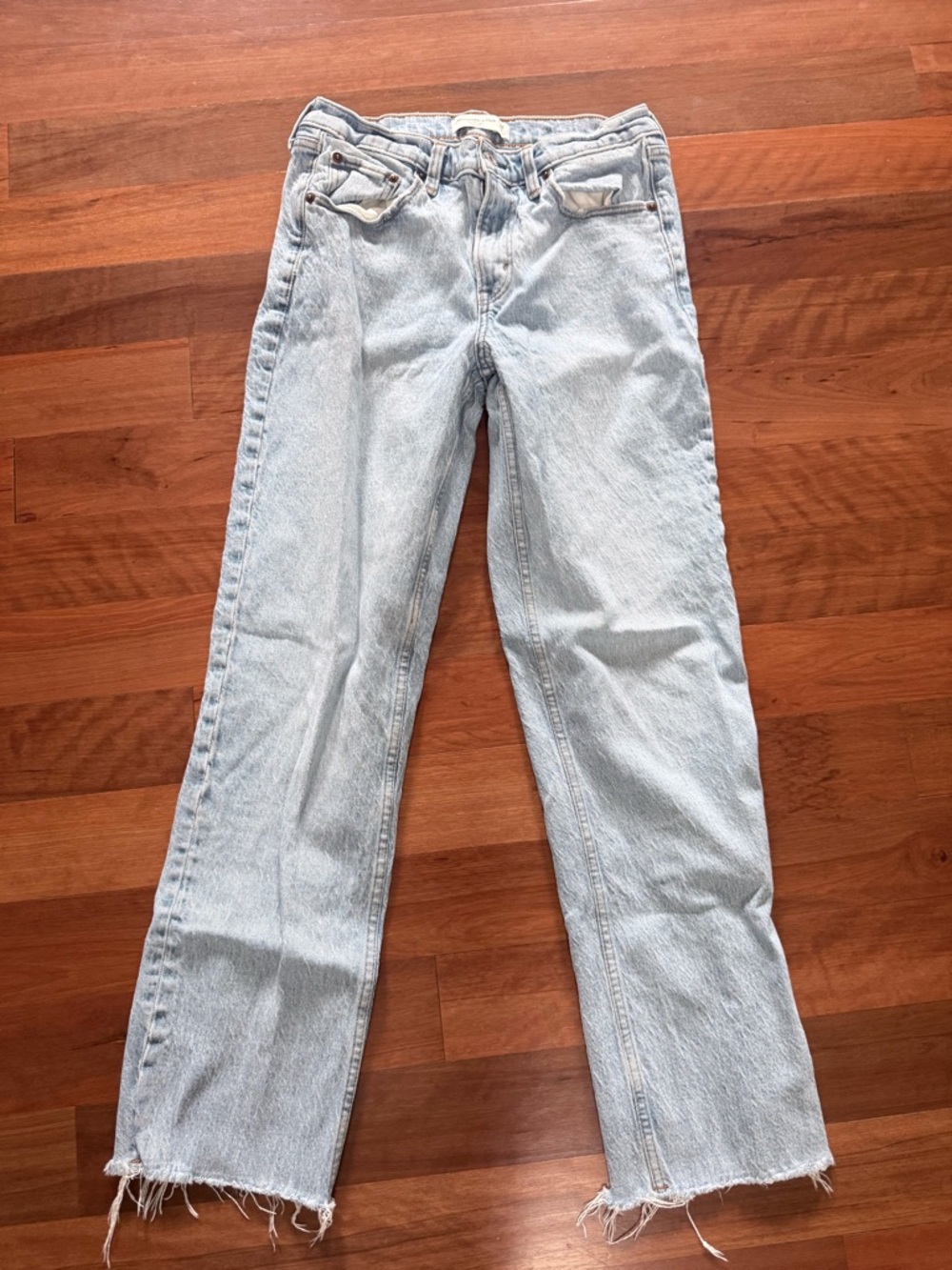 A&F midrise Straight Leg Jeans with Raw Hem